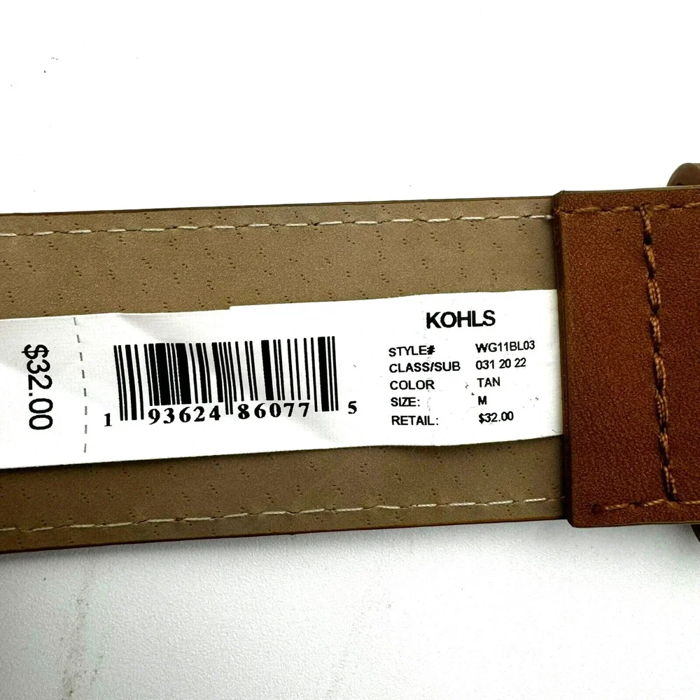 KOHLS Women's Medium Brown Fashion Belt Vegan Leather Silver Round Floral Buckle